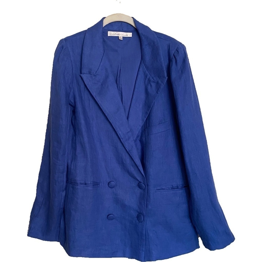 Lovers & Friends Dakota Blue Linen Blazer Jacket Sz XS Business Casual Career